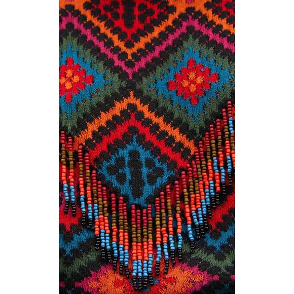 Farm Rio Rauti Beaded Sweater Small Turtleneck Aztec Knit Tassel Multicolor Top - Picture 5 of 11
